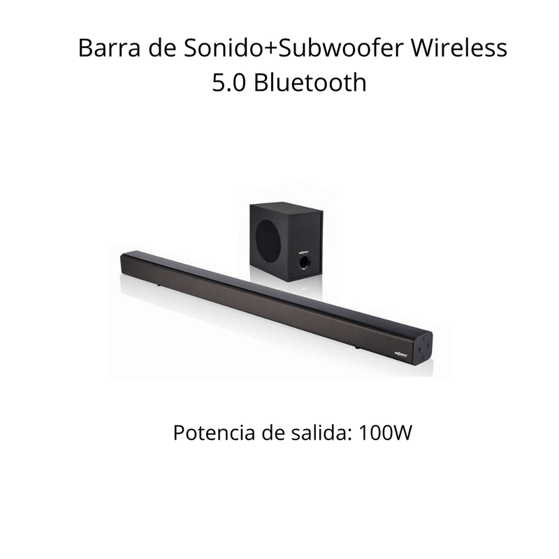Barra de Sonido+Subwoofer Wireless 5.0 100W. Home Cinema